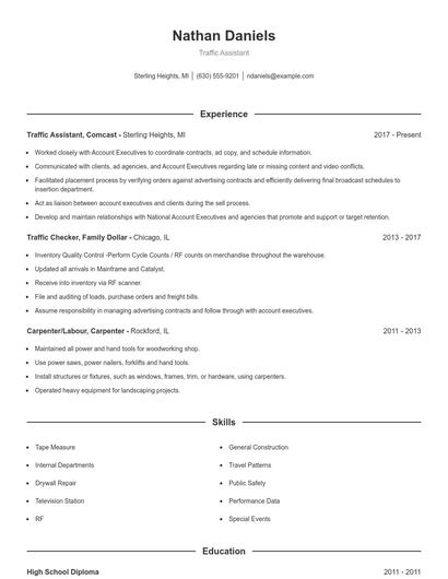 Traffic Assistant Resume
