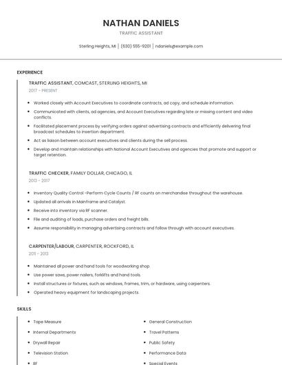 Traffic Assistant Resume