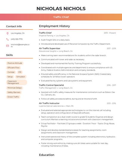 Traffic Chief Resume