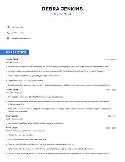 Traffic Chief Resume