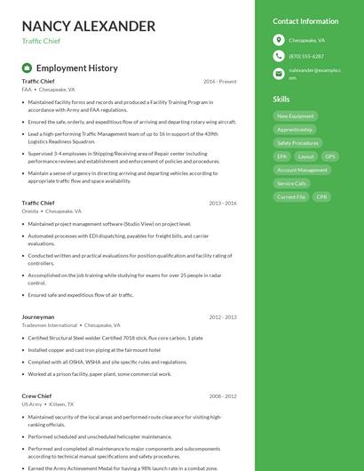 Traffic Chief Resume