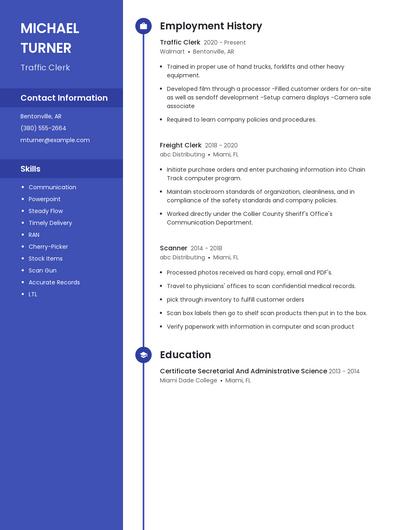 Traffic Clerk Resume