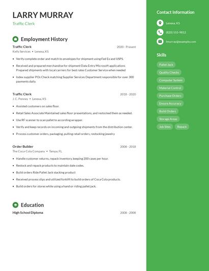 Traffic Clerk Resume
