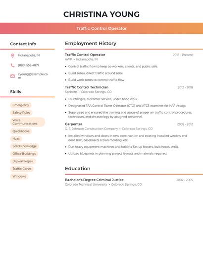 Traffic Control Operator Resume