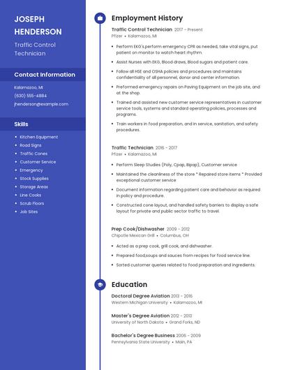 Traffic Control Technician Resume