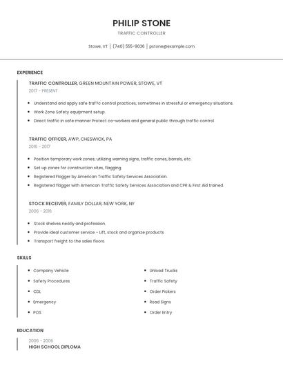 Traffic Controller Resume