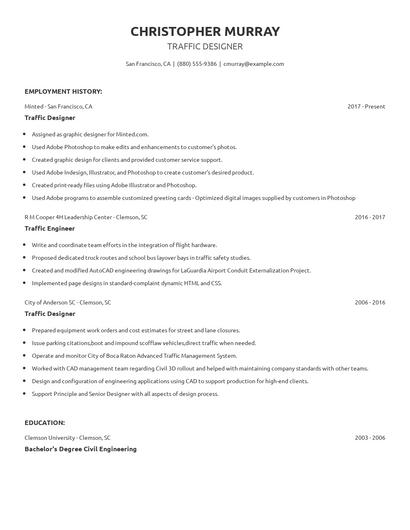Traffic Designer Resume
