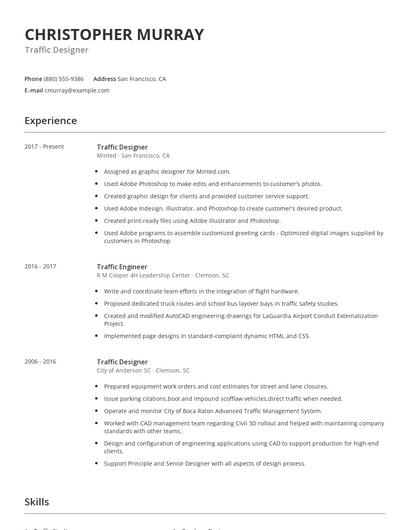 Traffic Designer Resume