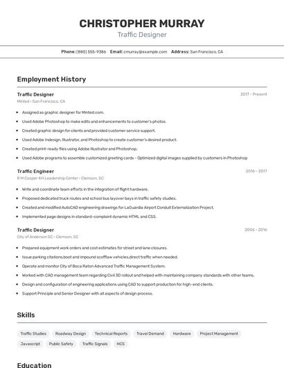 Traffic Designer Resume