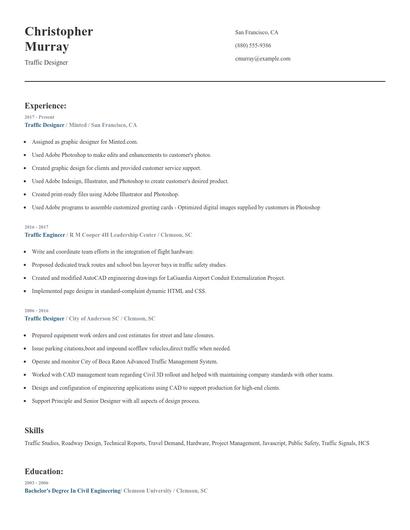 Traffic Designer Resume