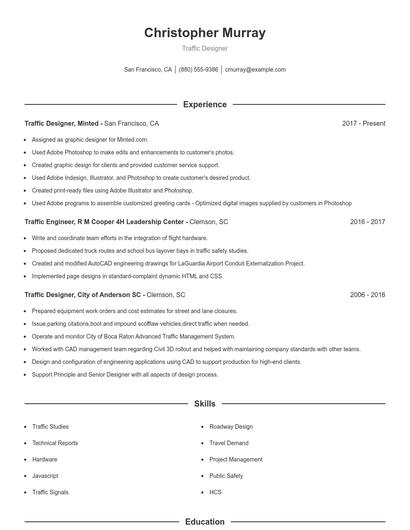 Traffic Designer Resume