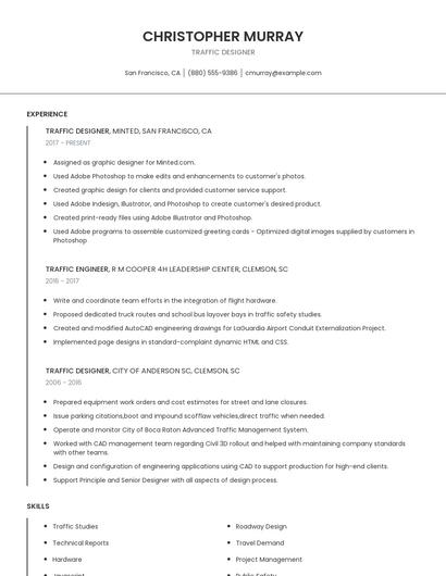 Traffic Designer Resume