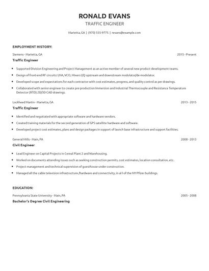 Traffic Engineer Resume