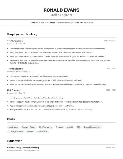 Traffic Engineer Resume
