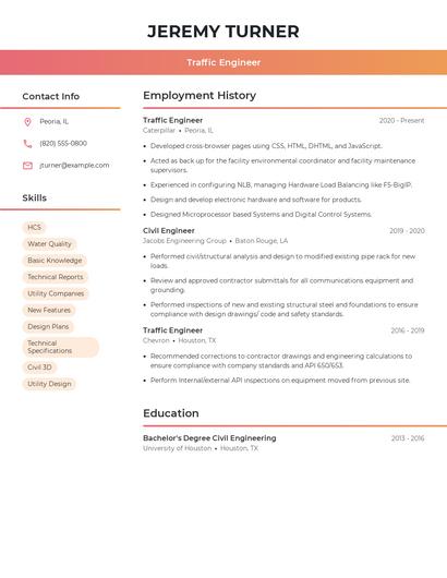 Traffic Engineer Resume