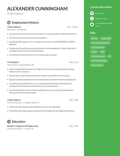 Traffic Engineer Resume