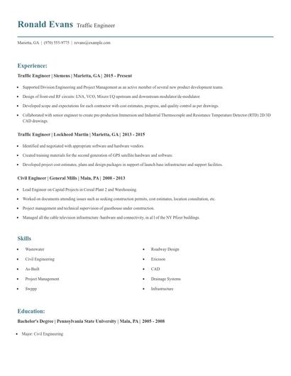 Traffic Engineer Resume