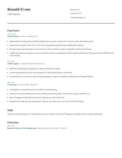 Traffic Engineer Resume