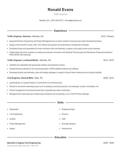Traffic Engineer Resume