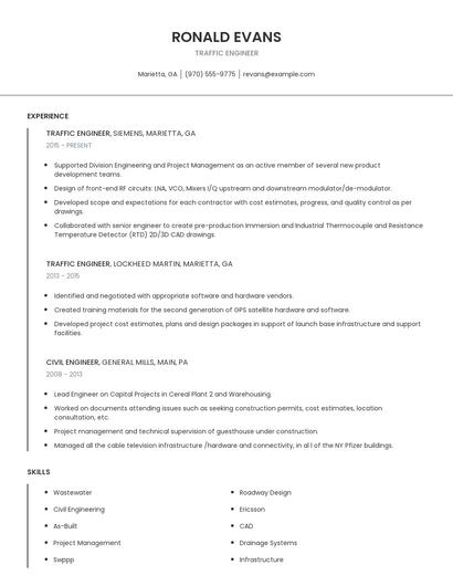 Traffic Engineer Resume
