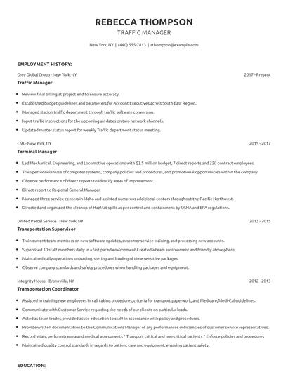 Traffic Manager Resume