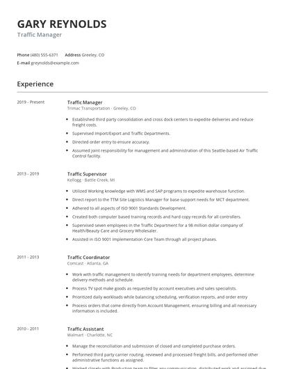 Traffic Manager Resume