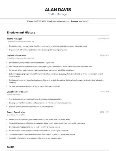 Traffic Manager Resume
