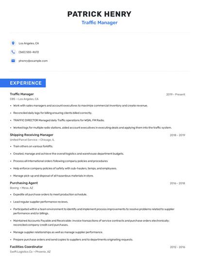 Traffic Manager Resume
