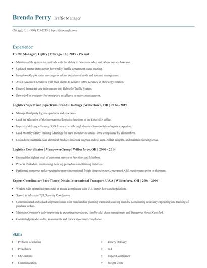 Traffic Manager Resume
