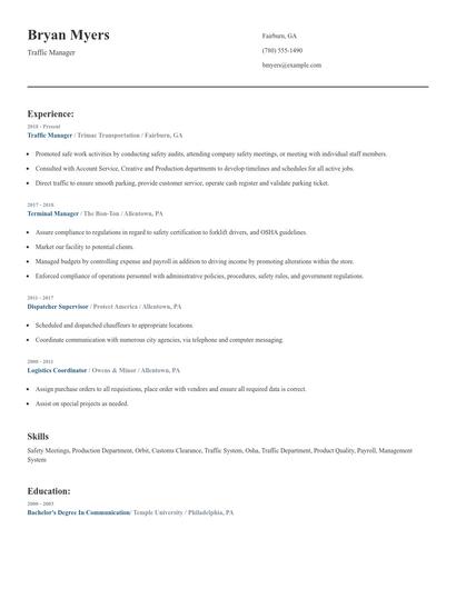 Traffic Manager Resume