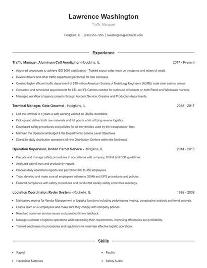 Traffic Manager Resume