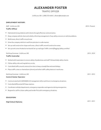 Traffic Officer Resume