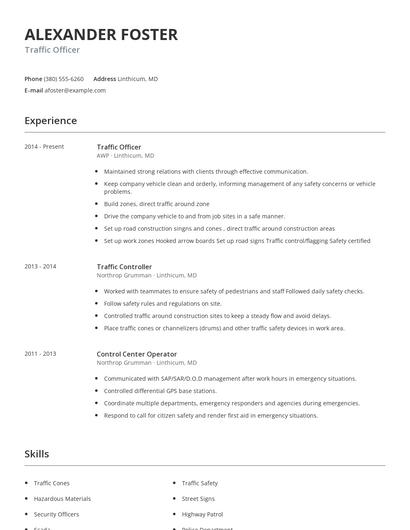 Traffic Officer Resume