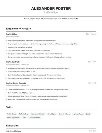 Traffic Officer Resume