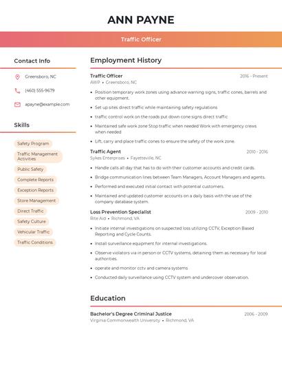 Traffic Officer Resume