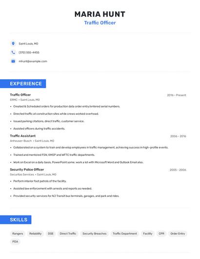 Traffic Officer Resume