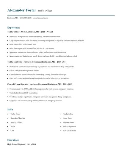 Traffic Officer Resume