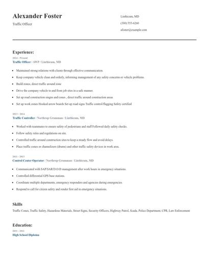 Traffic Officer Resume