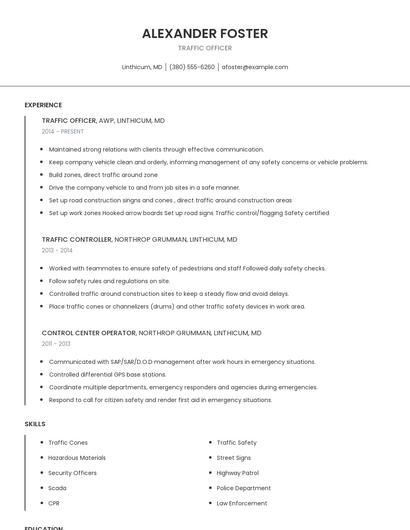 Traffic Officer Resume