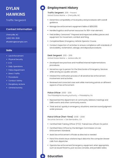 Traffic Sergeant Resume