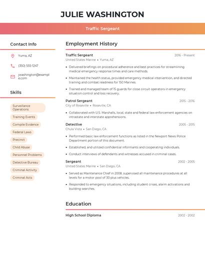 Traffic Sergeant Resume
