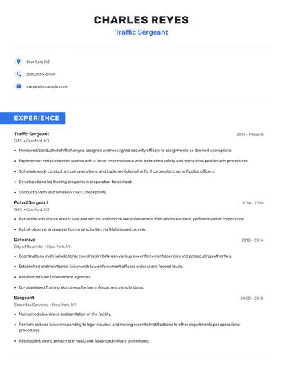 Traffic Sergeant Resume