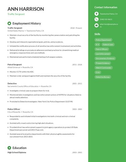 Traffic Sergeant Resume