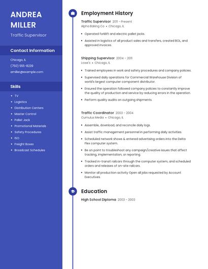 Traffic Supervisor Resume