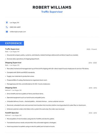 Traffic Supervisor Resume