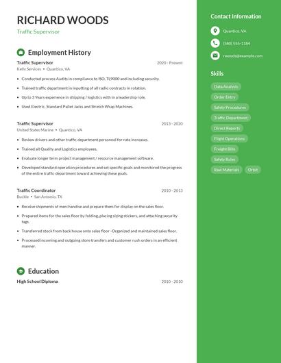 Traffic Supervisor Resume