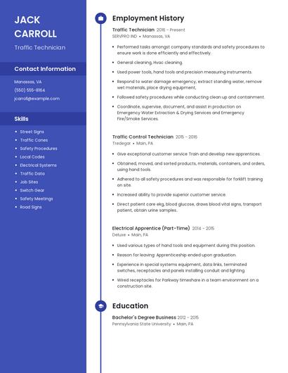 Traffic Technician Resume