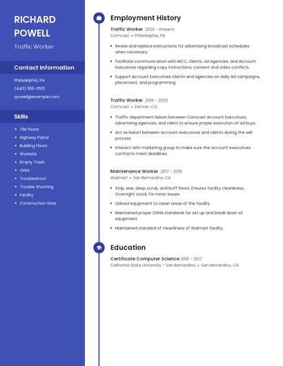 Traffic Worker Resume