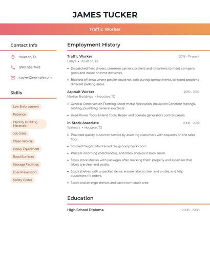 Traffic Worker Resume