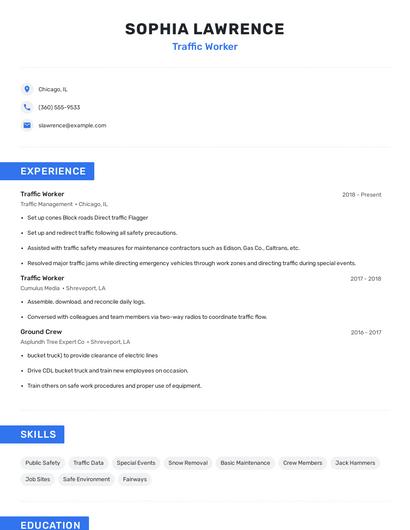 Traffic Worker Resume